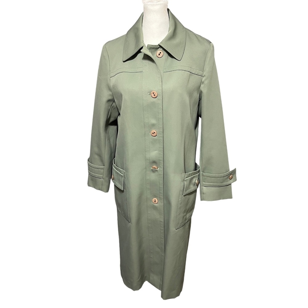 Vintage Sage Green Trench Coat Women's Medium Old Money Academia Mod Minimalist